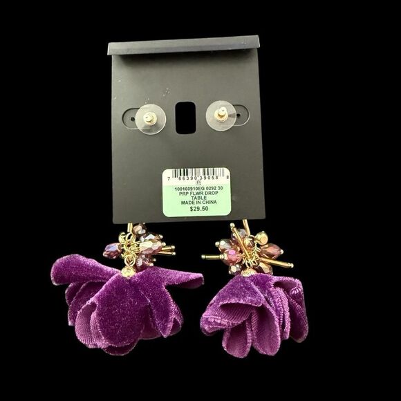 INC International Concept Purple Lariat Flower Floral Drop Earrings - Picture 2 of 3